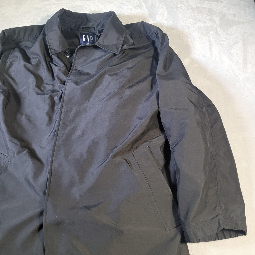 Vintage Gap Coat Mens XL Gray Insulated Button Front Raincoat Lined Trench - Picture 6 of 16